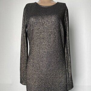 Michael Kors Women’s Metallic Crinkle Jacquard Mini Dress – Black/Gold – Size M